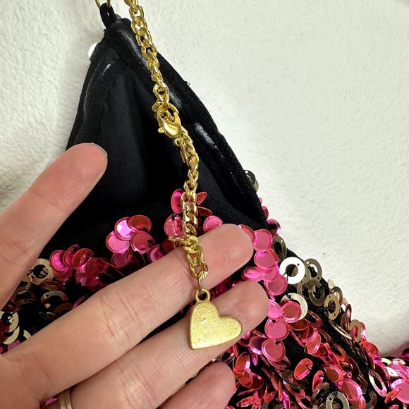 H:ours NWT Sybila Fuchsia and Gold Shiny Sequin Cut-Out Party Mini Dress Medium - Picture 8 of 10